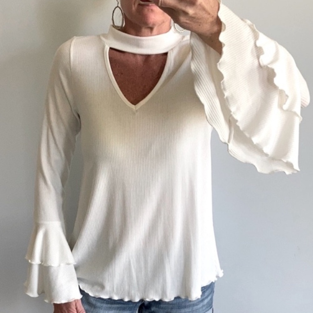 Choker Neck, Bell Sleeve Tunic Top - Picture 3 of 6